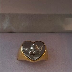 BOYS LIE Gold Heart Ring with Silver Angel Design